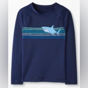KIDS Hanna Andersson Sunblock Navy Blue Shark Art Rash Guard Swim Top - SIZE 10